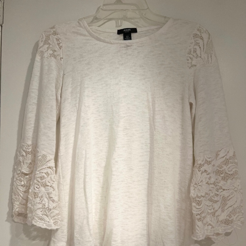 Alfani Petite - White Blouse with Lace Detail